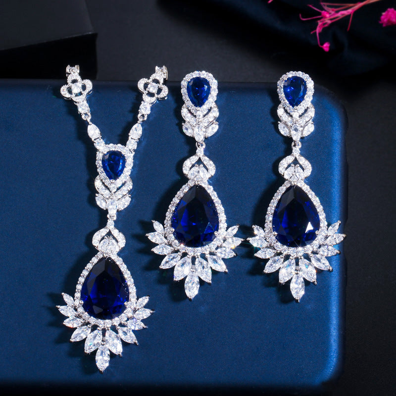 New bride's wedding dress zircon bracelet wedding jewelry necklace earrings two-piece set