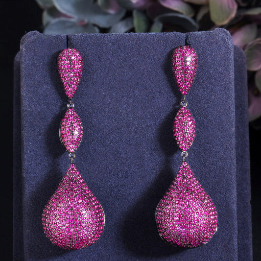 Micro-set zirconia earrings copper-plated with three-color full diamonds irregular long style elegant ear pendants