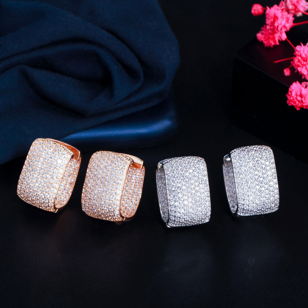 New style Korean-style ear accessories - trendy and elegant featuring full diamonds and zirconia shiny ear studs and earrings