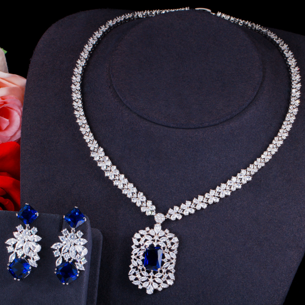 Korean-style bridal zircon necklace earrings and chain set for wedding banquet evening party and party wear set of jewelry