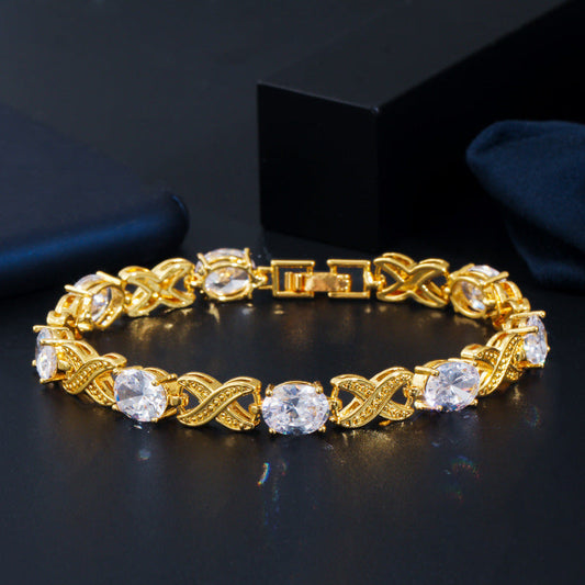European and American minimalist and fashionable women's hand accessories high-grade AAA zirconia hand chain genuine gold electroplated