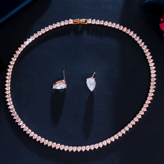European and American brides' jewelry - zircon lock chain set for two pieces - women's wedding dress formal dress personalized necklace earrings jewelry set chain