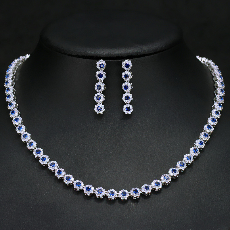 European and American classic fashion zirconian bridal set - exquisite craftsmanship micro-set AAA zirconian necklace and earrings set