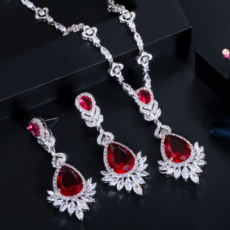 New bride's wedding dress zircon bracelet wedding jewelry necklace earrings two-piece set
