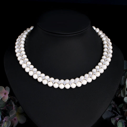 Korean fashionista double-layer freshwater pearl necklace - elegant and unique collar chain with pearl and zircon gemstones - women's necklace