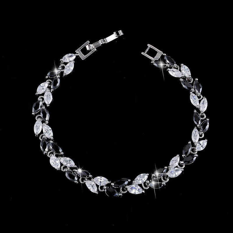 Korean version fashionable jewelry bracelet with small leaves and AAA-quality zircon stones size17.8cm