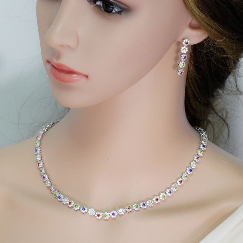 European and American classic fashion zirconian bridal set - exquisite craftsmanship micro-set AAA zirconian necklace and earrings set