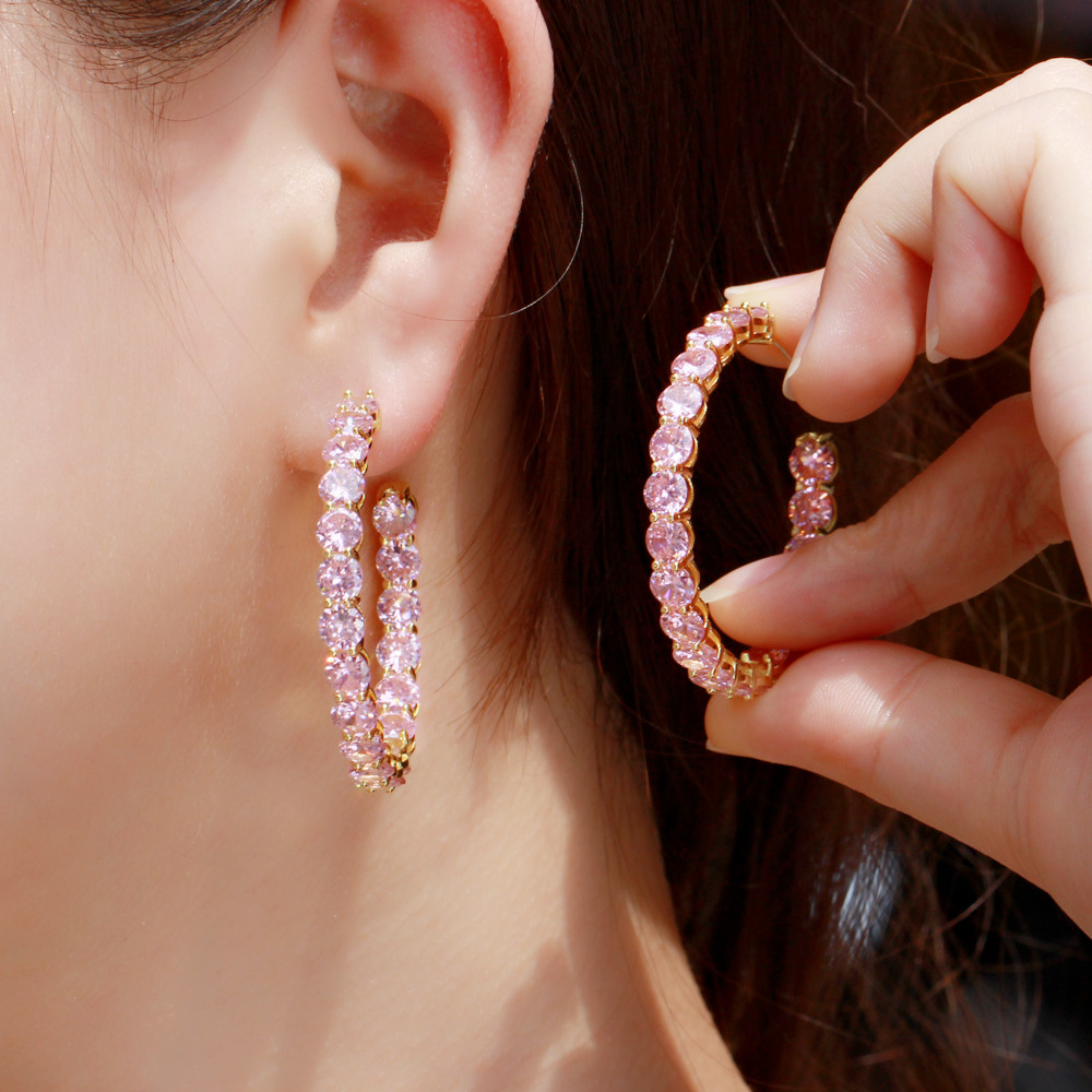 Korean Dongamantown style powder diamond-encrusted ear ring Made of S925 silver electroplated with gold and featuring zirconium stones Ear ring set