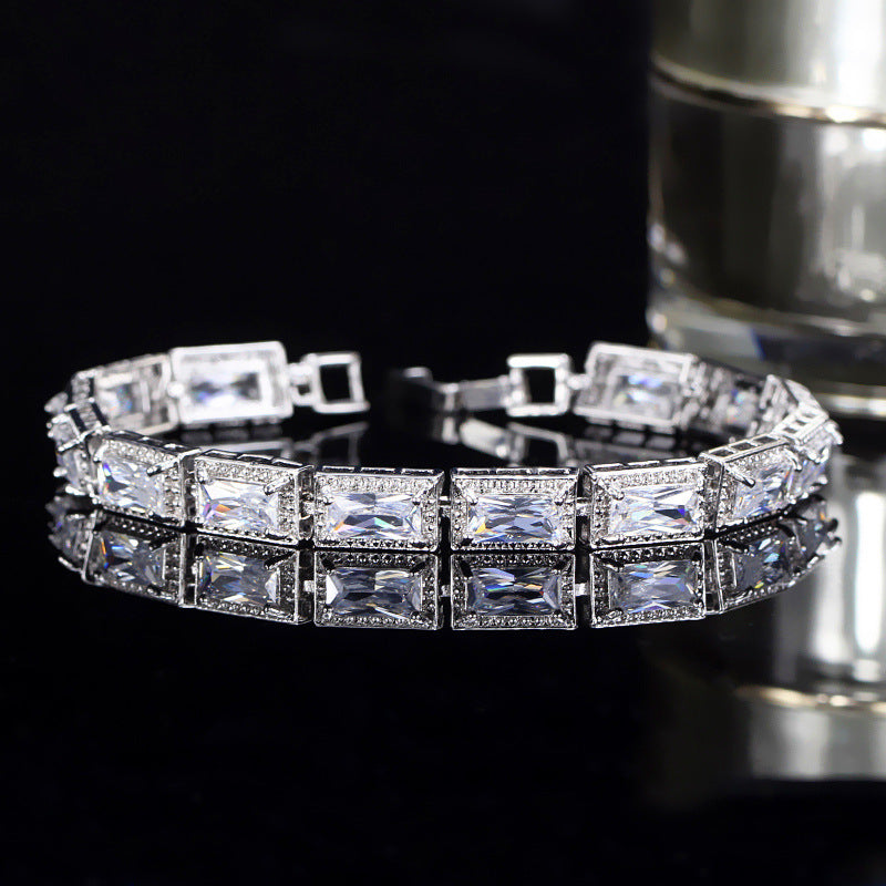 Korean version of fashionable jewelry - electroplated white gold with tiny zirconia inlays bracelet and chain