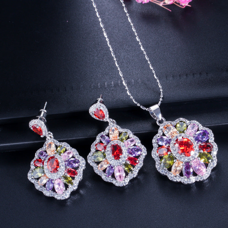 Best-selling high-end three-piece jewelry set - European-style necklace ring and earrings accessory set