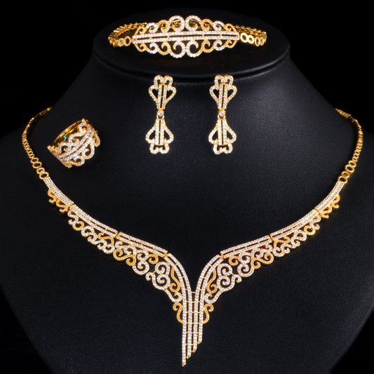 New European and American style set jewelry batch electroplated with K gold necklace earrings bracelet and ring set