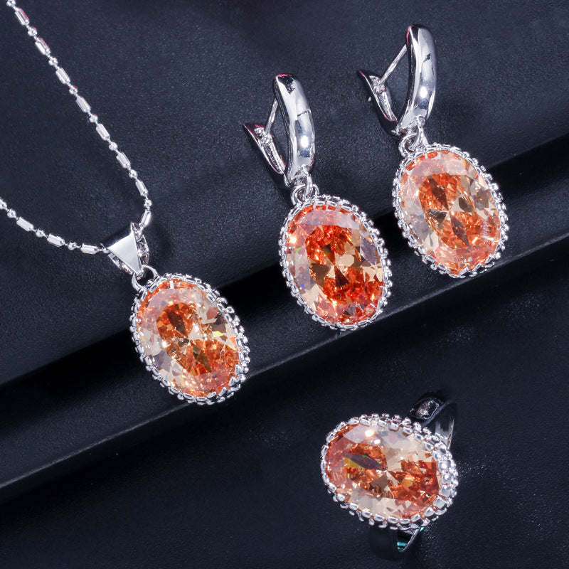 Korean version high-end fashionable chain set - zircon necklace, ring and earrings jewelry set