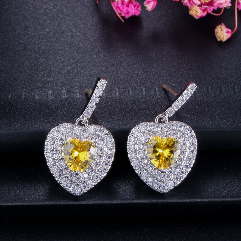 Korean-style heart-shaped silver stud earrings Korean-style 925 sterling silver high-end micro-set zirconia earrings