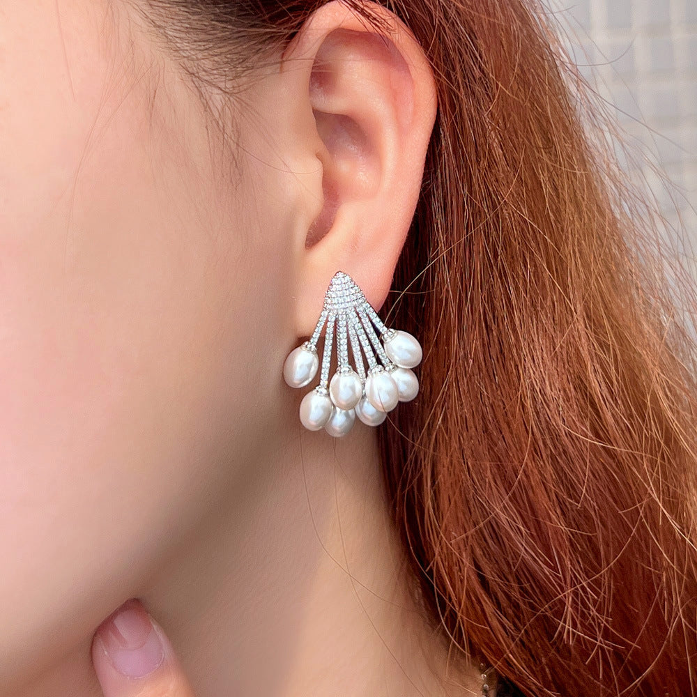 Korean Dongamantown Baroque Pearl Earrings - Trendy Ins Style French Retro Charm with Precious Set Zirconia and Pearl Earrings