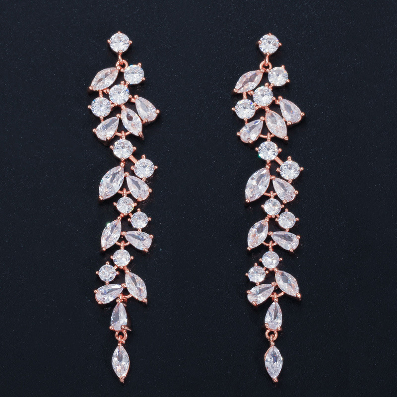 Korean-style classic petal long-drop drop-sleeve earrings with zircon and full-diamond inlay trendy earrings