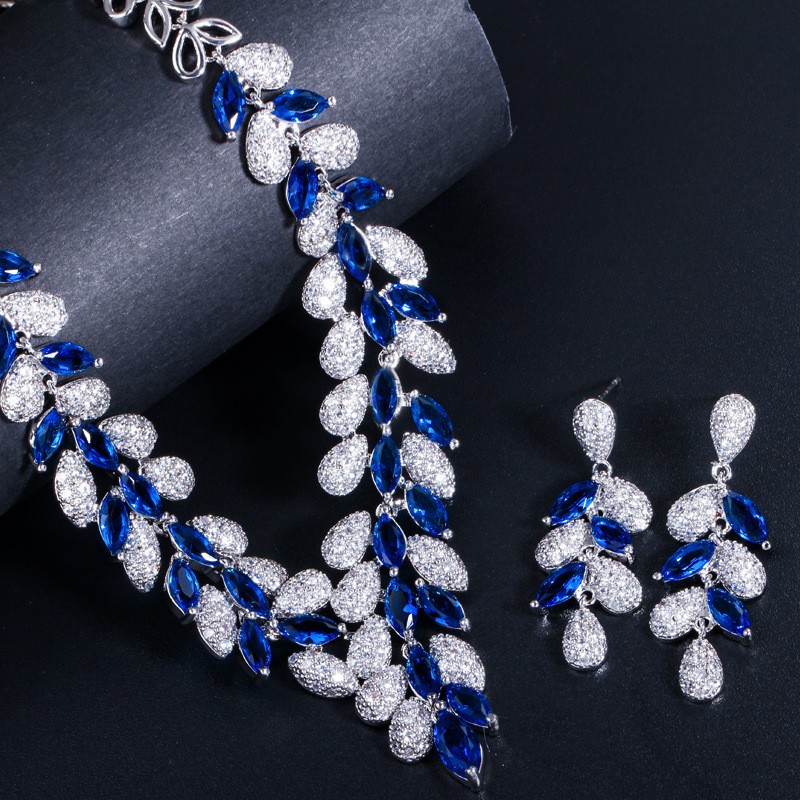High-end zirconia two-piece bridal banquet earrings and necklace set accessory