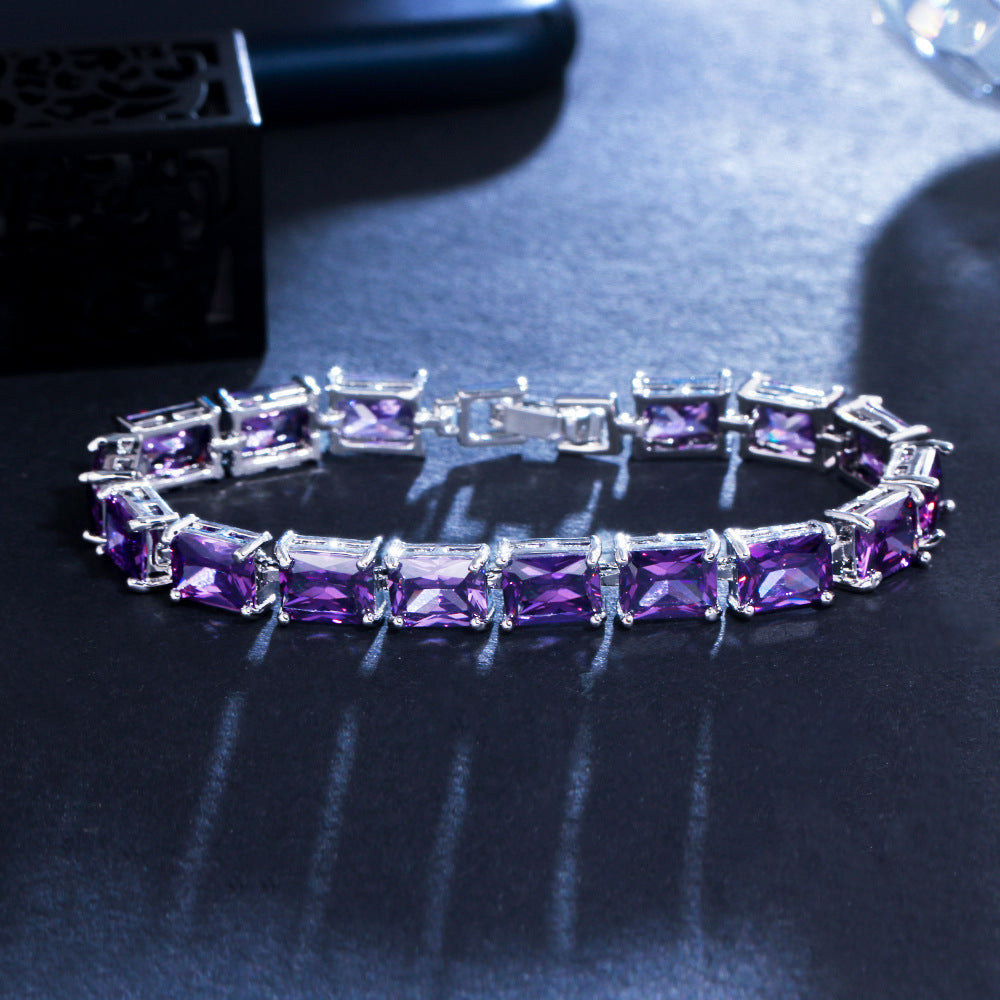 European and American rectangular-shaped zirconia bracelets with multiple colors available. Simple and fashionable gemstone jewelry for women as a gift