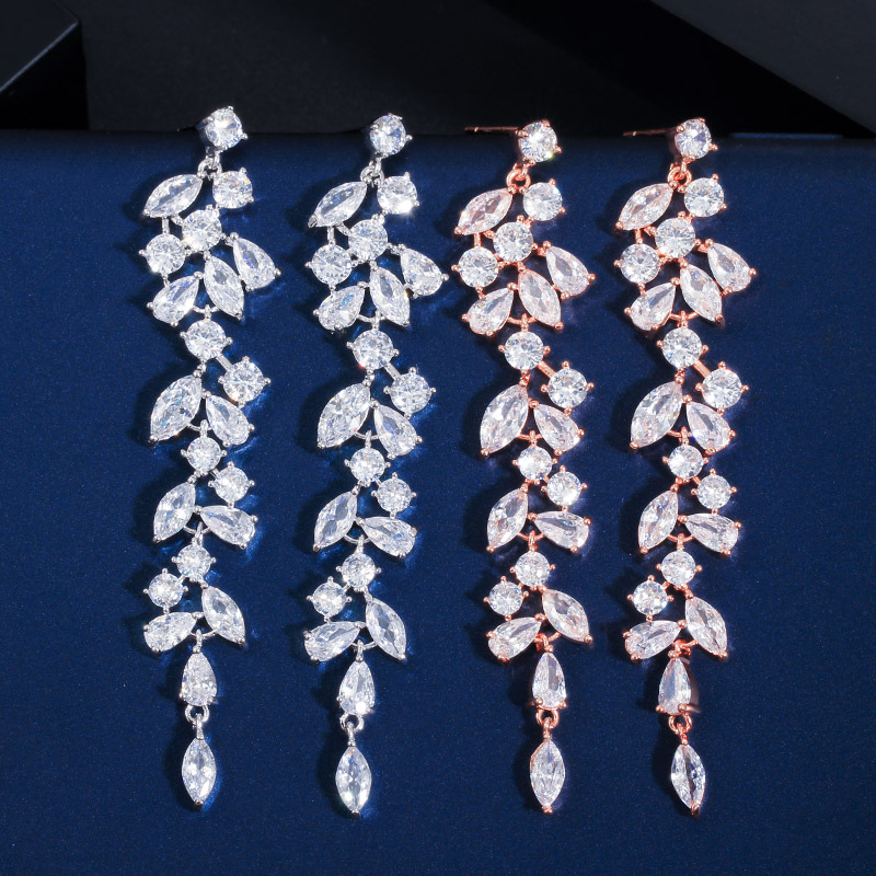 Korean-style classic petal long-drop drop-sleeve earrings with zircon and full-diamond inlay trendy earrings