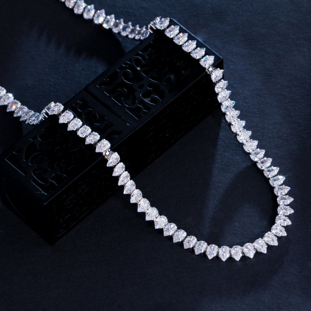 European and American brides' jewelry - zircon lock chain set for two pieces - women's wedding dress formal dress personalized necklace earrings jewelry set chain