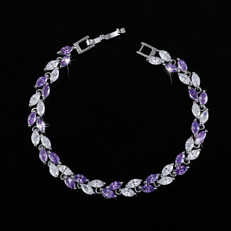 Korean version fashionable jewelry bracelet with small leaves and AAA-quality zircon stones size17.8cm