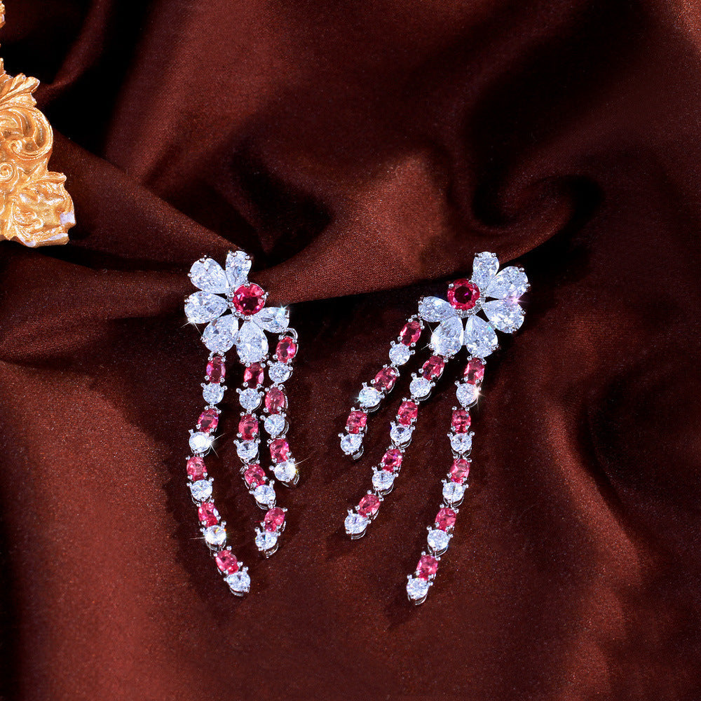 Ultra-shining zirconia high-end style earrings luxurious and niche popular among netizens versatile fringed ear pendants simple and fashionable accessories