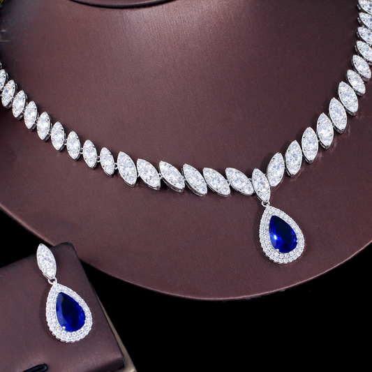 Korean version of the elegant bridal set. Environmentally friendly copper micro-set zirconia necklace earrings and chain Wedding dress accessory for banquets