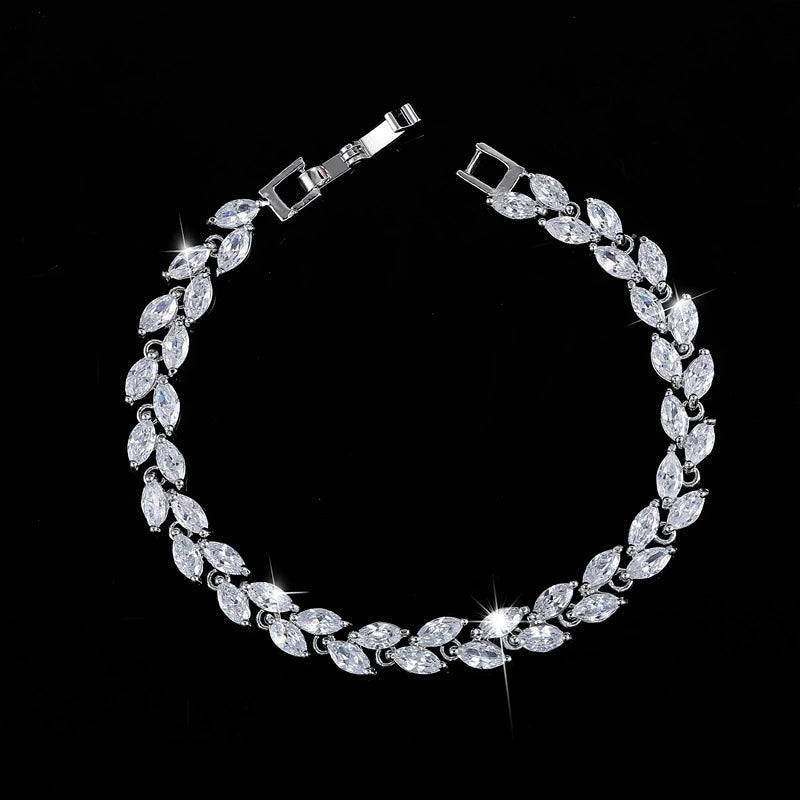 Korean version fashionable jewelry bracelet with small leaves and AAA-quality zircon stones size17.8cm