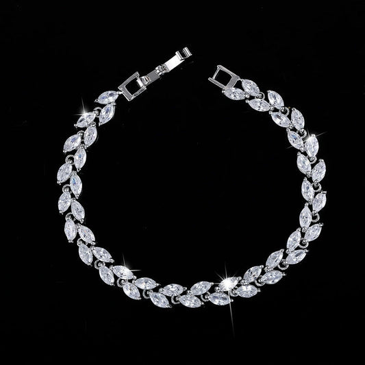 Korean version fashionable jewelry bracelet with small leaves and AAA-quality zircon stones size17.8cm