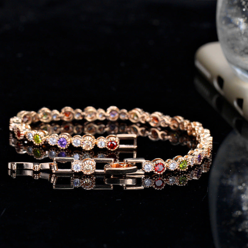 Best-selling European and American trendy luxurious colorful 3A zirconia bracelet Environmentally friendly copper electroplating with genuine gold for long-lasting color retention