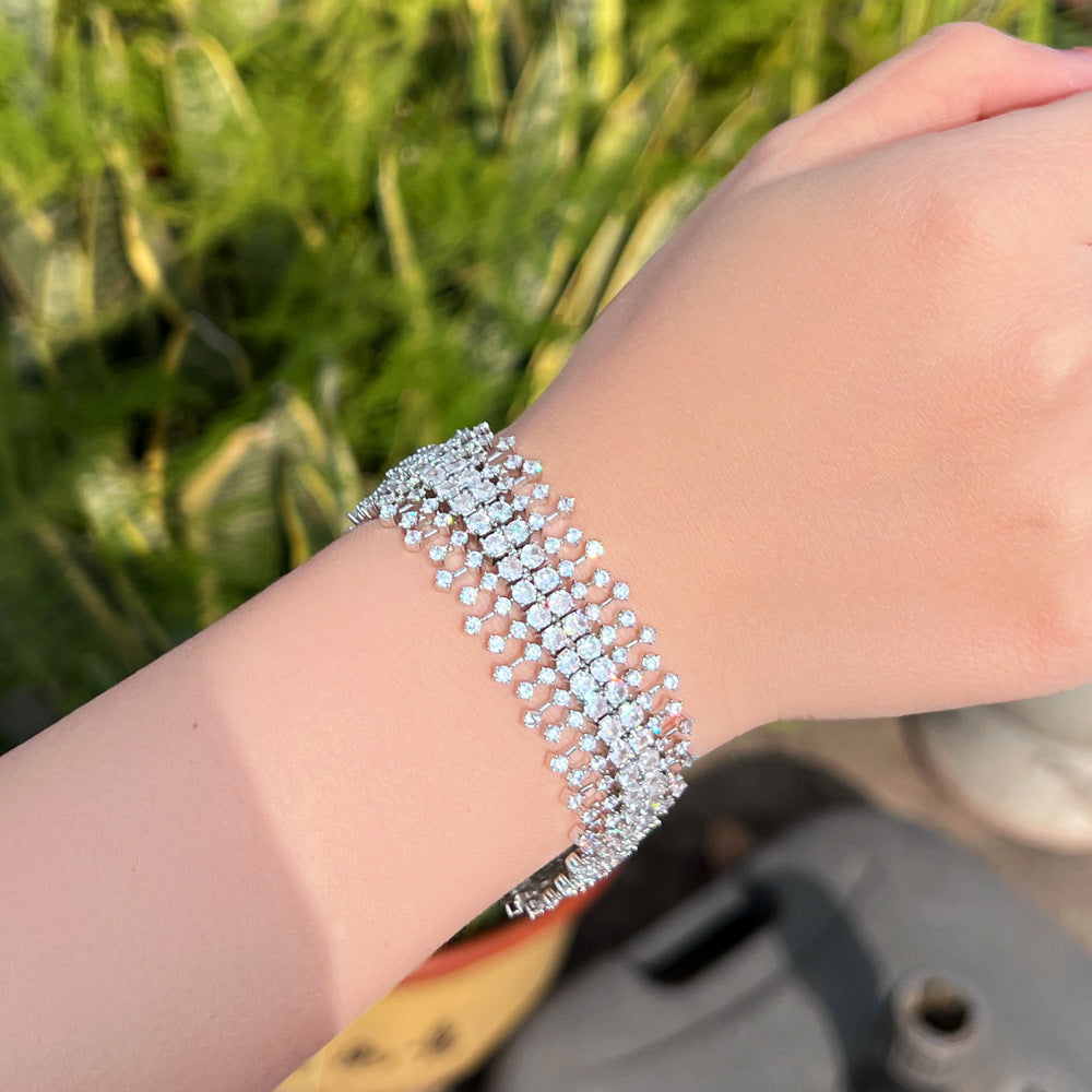 Luxury-Style Heavy Duty Brass Zirconium Stone Bracelet Ultra-Shining Multi-Layered Full-Diamond Women's Elegant Banquet Dress Accessory Handpiece