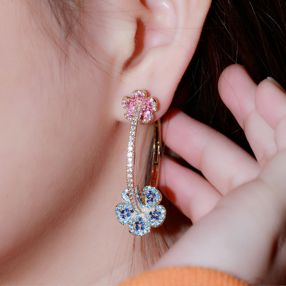 2021 New Model European Heavy Industry Flower Earring Set - Gold-plated with Yellow Brass and Precious Zirconia Inlay - Ear Ring for Women - Located in Dongdaemun South Korea