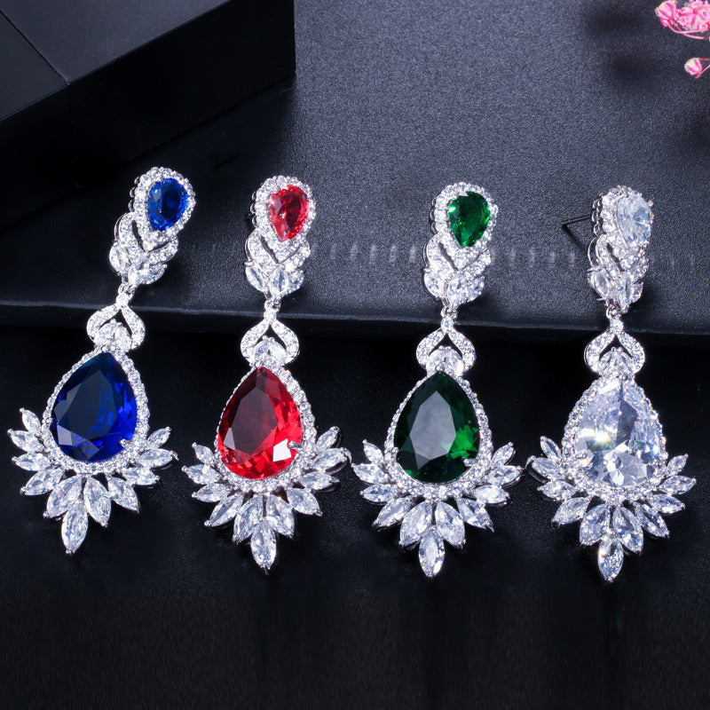 Korean version ultra-shiny micro-set AAA zirconia drop earrings earpiece