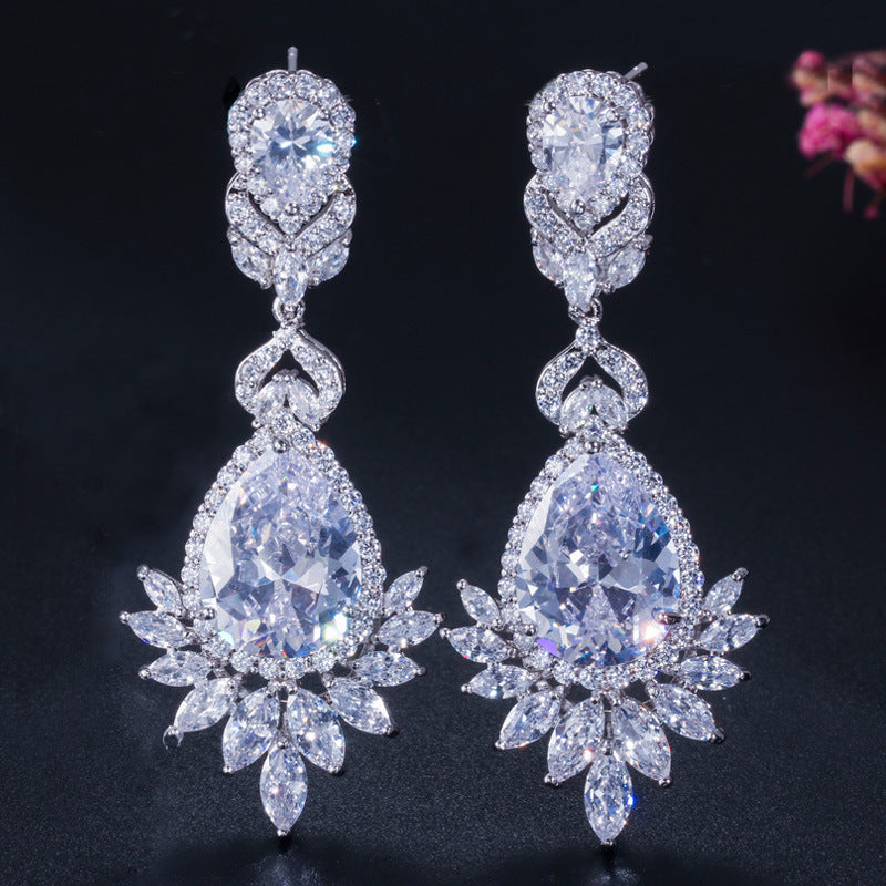 Korean version ultra-shiny micro-set AAA zirconia drop earrings earpiece