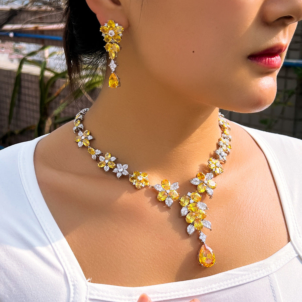 European and American cross-border necklace jewelry set for women light luxury zirconia necklace and earrings two-piece set for formal wear wedding and bridal use wedding dress and ceremony necklace set