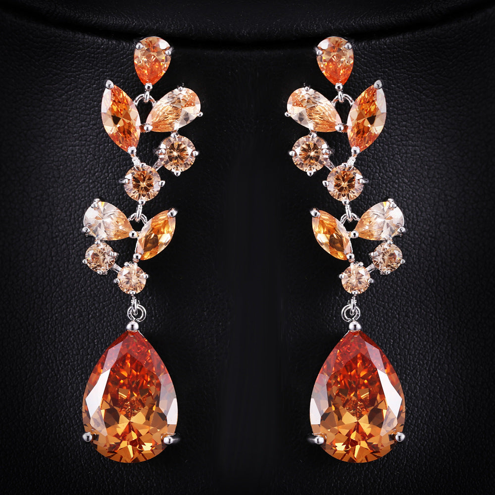European and American earrings - AAA zirconia luxury long earrings - high-end evening accessories
