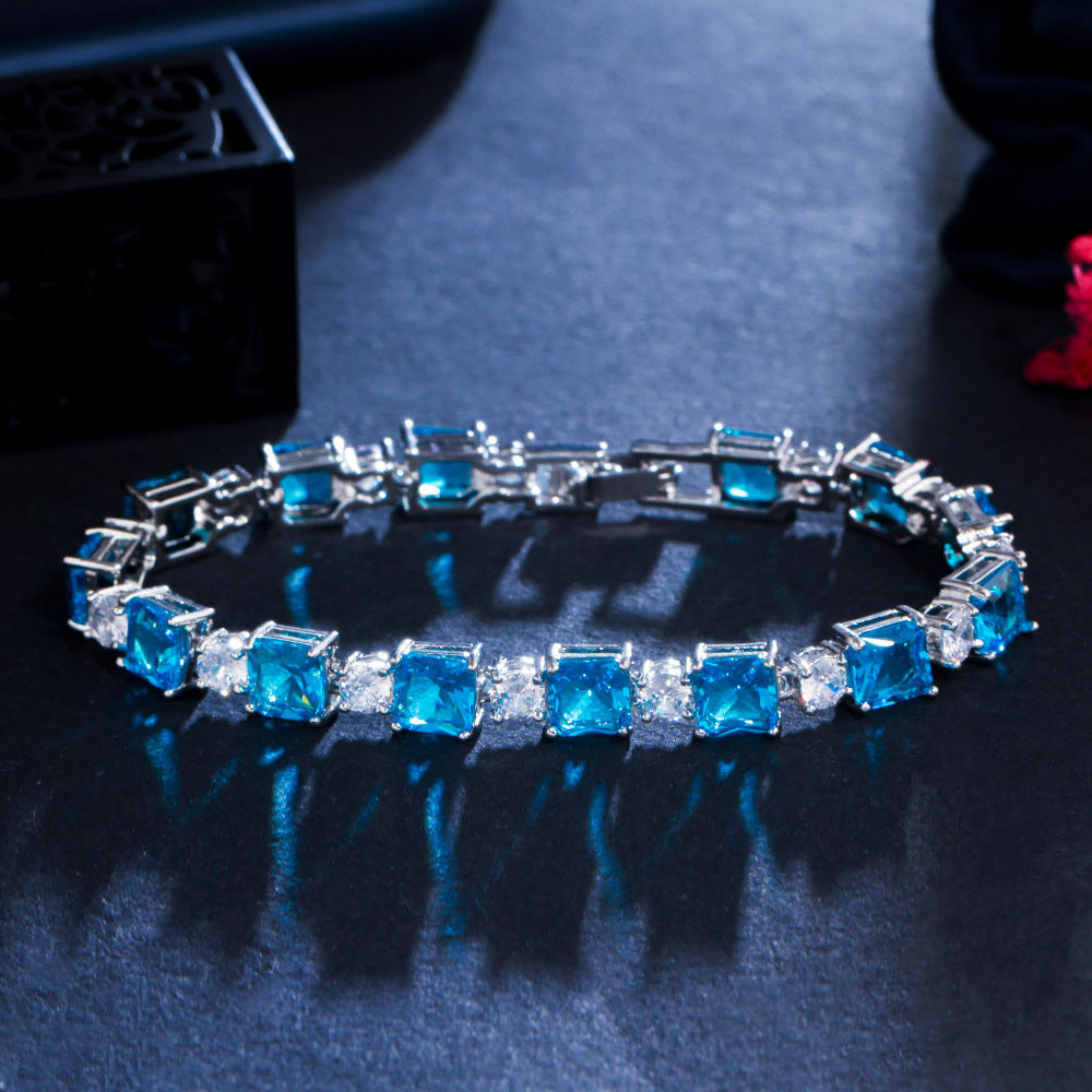 Simple style geometric square zirconia bracelet,yellow copper plated gold jewelry accessory