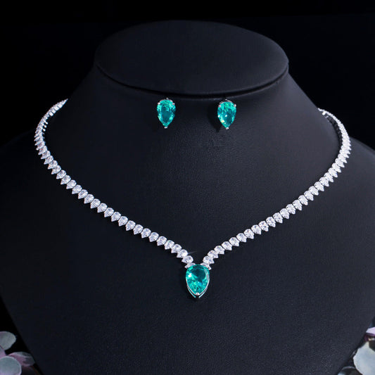 Simple Ins Korean-style ear studs, collar chain, slimming effect, zirconia two-piece set earrings, pendant necklace