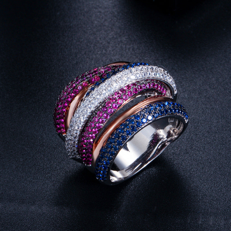 European and American personalized creative ring with micro-set five-row AAA zirconia stonesGuaranteed color stability