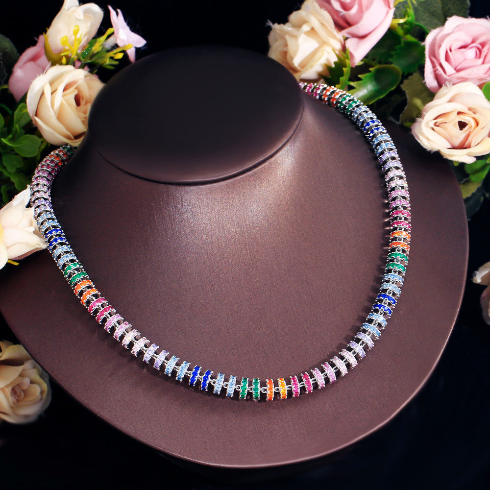 Internet-famous hip-hop style necklace with micro-set colored zirconia stones featuring unique and trendy design full of diamonds