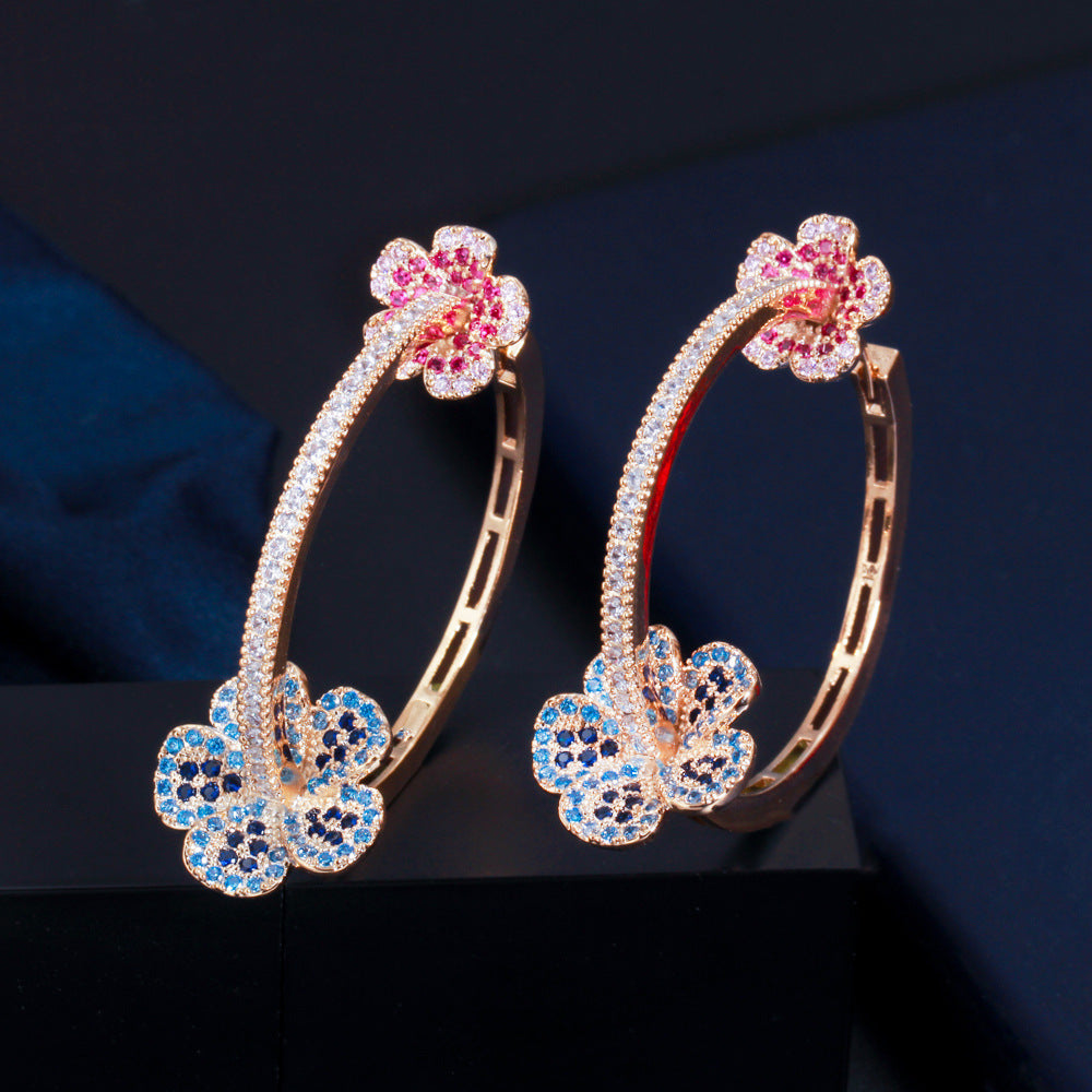 2021 New Model European Heavy Industry Flower Earring Set - Gold-plated with Yellow Brass and Precious Zirconia Inlay - Ear Ring for Women - Located in Dongdaemun South Korea