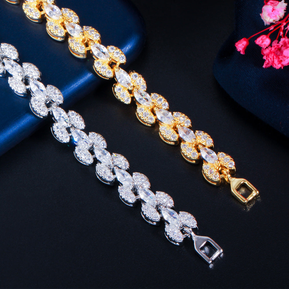 Best-selling Roman bracelet, chrome-plated white gold handcrafted jewelry double-row marquise-shaped zirconia and full-diamond handchain in Europe and America