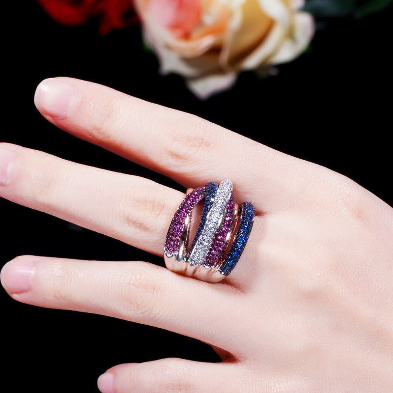 European and American personalized creative ring with micro-set five-row AAA zirconia stonesGuaranteed color stability