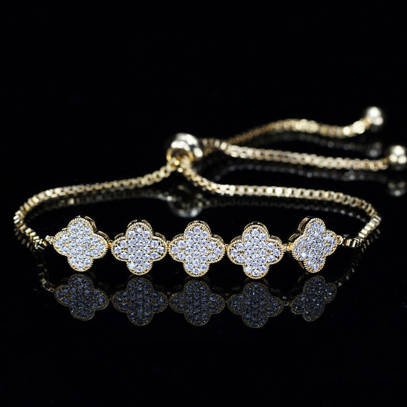 Korean-style fashionable lucky four-leaf clover zircon bracelet - eco-friendly electroplated full-diamond jewelry accessory