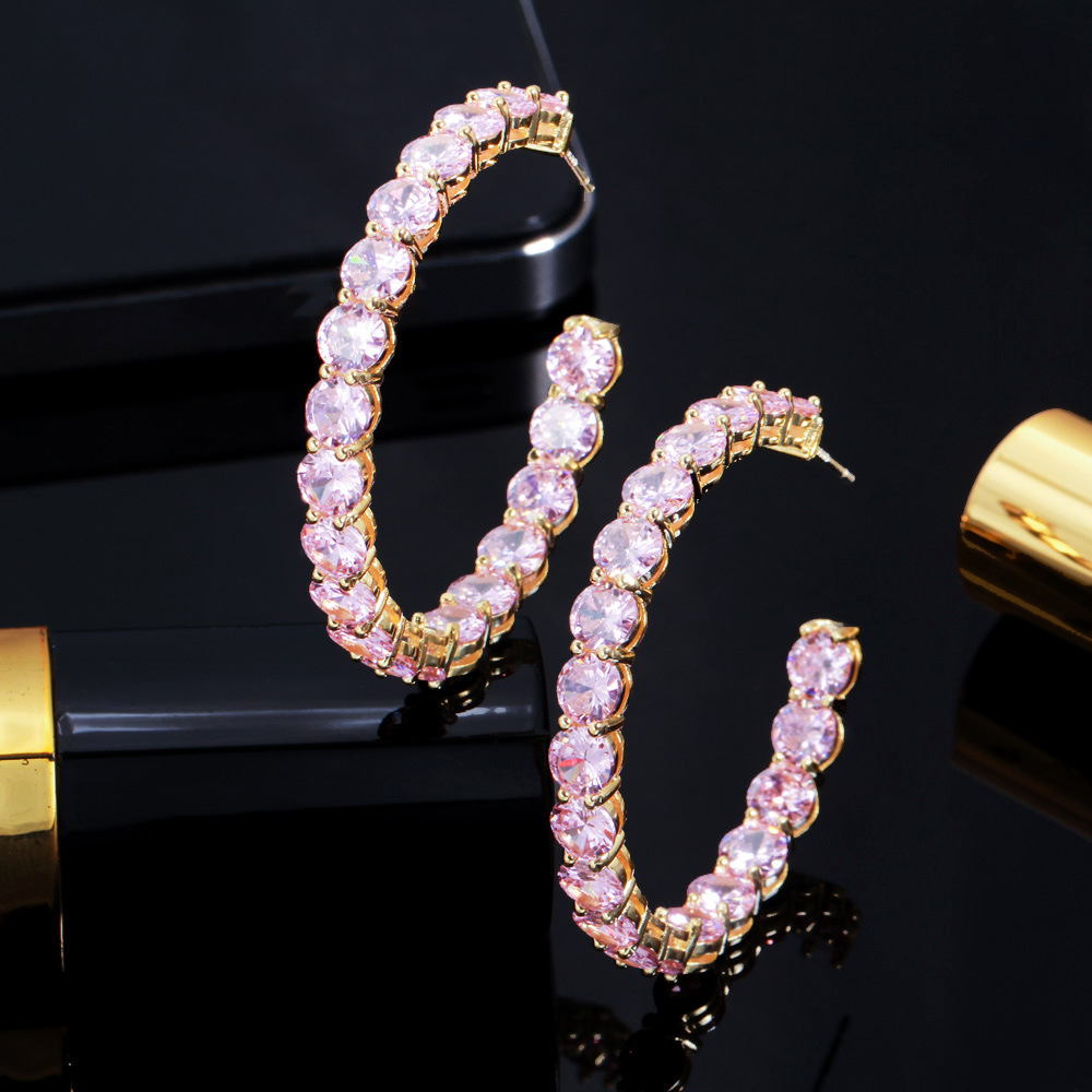 Korean Dongamantown style powder diamond-encrusted ear ring Made of S925 silver electroplated with gold and featuring zirconium stones Ear ring set