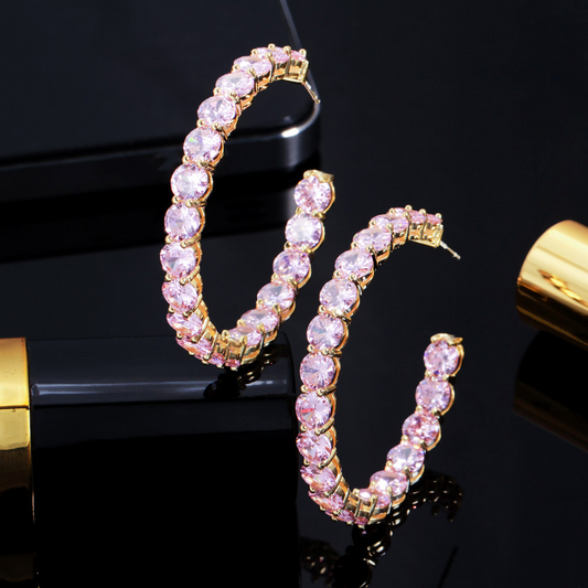 Korean Dongamantown style powder diamond-encrusted ear ring Made of S925 silver electroplated with gold and featuring zirconium stones Ear ring set