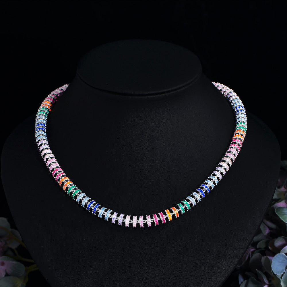 Internet-famous hip-hop style necklace with micro-set colored zirconia stones featuring unique and trendy design full of diamonds