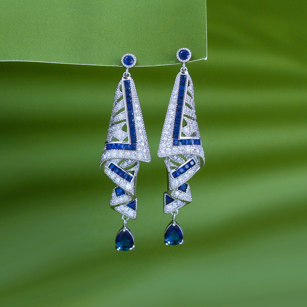 S925 silver needle heavy industry high-end style earrings - exclusive design jewelry - ethnic style retro silk fabric style pendant earrings