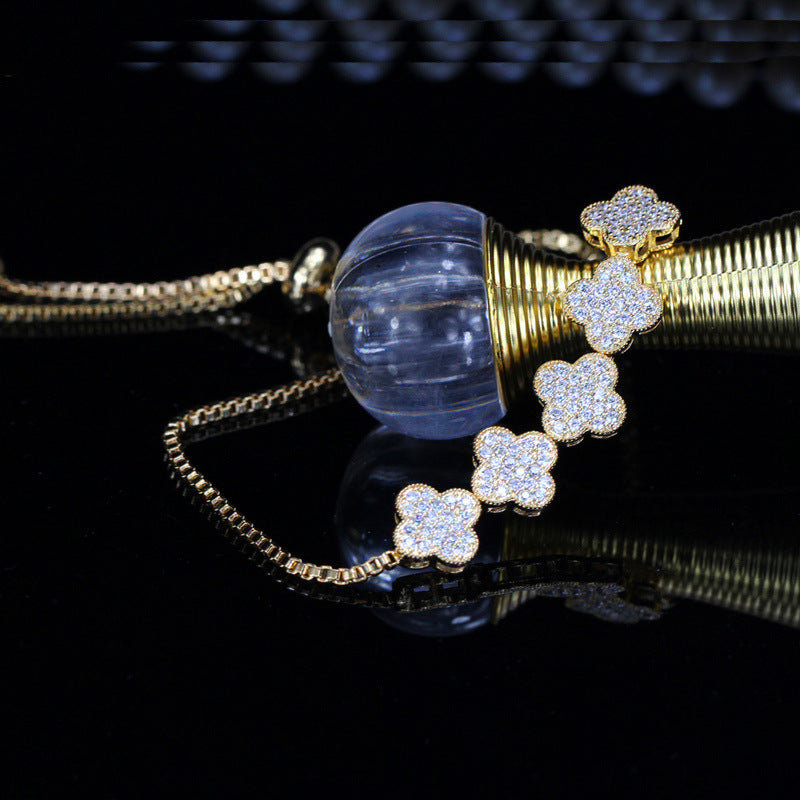 Korean-style fashionable lucky four-leaf clover zircon bracelet - eco-friendly electroplated full-diamond jewelry accessory