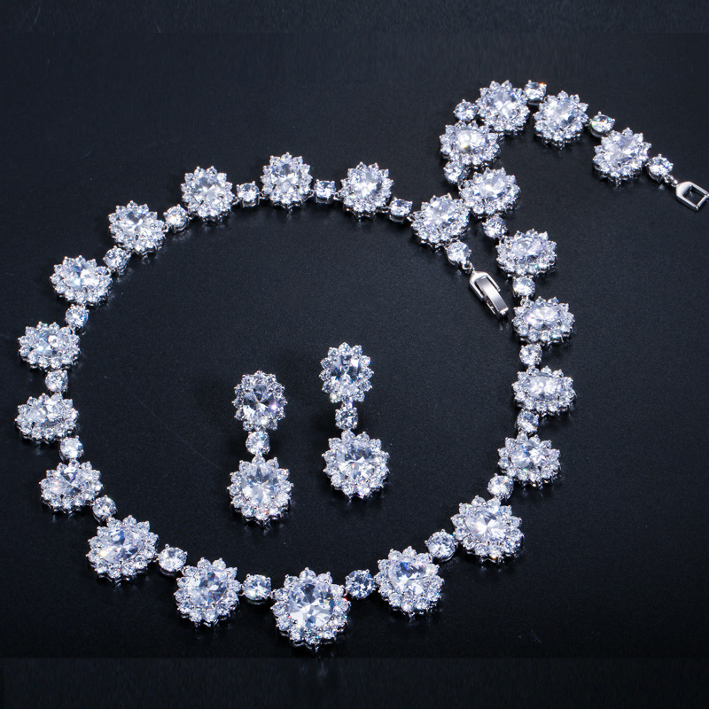 European and American formal evening dress set chain with AAA zirconia wedding earrings and necklace set - jewelry set