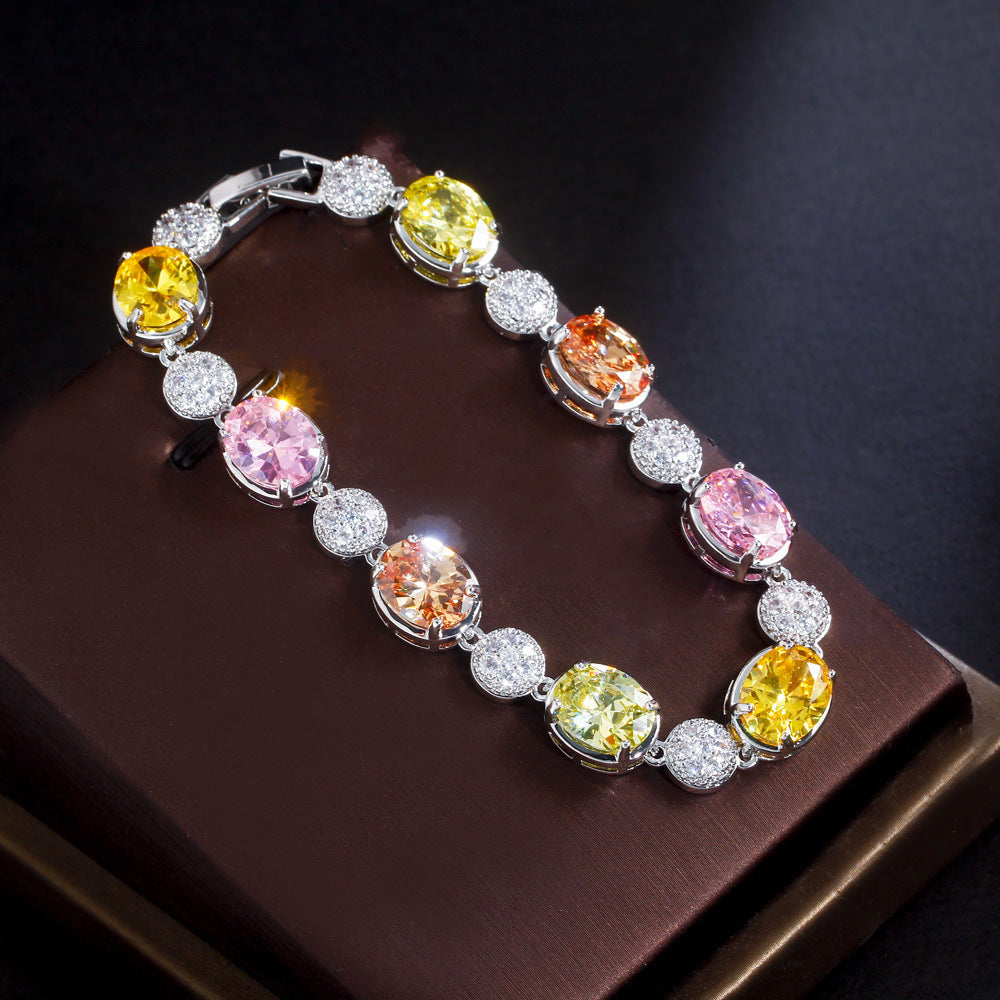 Bronze electroplated with 18K gold with colored diamonds and zirconia High-end jewelry Yellow gemstone women's handpiece